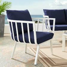 Montclaire Outdoor Patio Chair With Cushions Frame Color White Cushion Color Navy In 2020 Lounge Chair Outdoor Outdoor Patio Chairs Patio Chairs