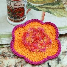 Chain 2, 2 dc into each stitch around, join. Flower Scrubby Crochet Pattern Scrubby Dishcloth Petals To Picots