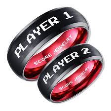 Gamer Rings Couple Ring Set Player 1 Player 2 Rings Gamer Jewelry Black Gamer Wedding Rings Black Tungsten Gamer Wedding Bands Black Tungsten Rings Black In 2020 Black Tungsten Rings Star
