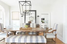 Let new traditions begin with our kincaid dining collection, which inspires everyone to gather for breakfast, lunch and dinner. Blue Striped Bench And Chairs At Trestle Dining Table Cottage Dining Room