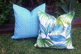 Palm Leaf Cushions Tropical Outdoor Cushions Turquoise Aqua Blue Green Seneca Caribe Pillow Covers Tropical Pillows Outdoor Cushion Covers Cushion Covers