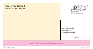 Mar 28, 2017 · für die deutsche post ist eine postkarte zwischen 14,0 und 23,5 cm lang und zwischen 9,0 und 12,5 cm breit. Mailing Vorlagen Zum Download Deutsche Post Bestseller Mail