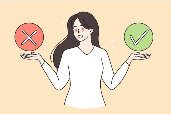 sorridente donna scegliere tra sì o no Rispondere. contento femmina rendere scelta o decisione con positivo negativo segno di spunta. voto, feedback, cliente sondaggio concetto. vettore illustrazione. 20840714 Arte vettoriale a Vecteezy