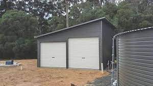 Skillion Roof Double Garage With 11 Degree Roof Pitch 6m X 6m X 2 7m Genuine Colorbondsteel With Woodland Grey Walls Trim Skillion Roof Shed Pitched Roof