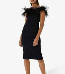 Coast Black Holly Feather Bardot Midi Wedding Cocktail Pencil Party Dress 8 36 Coast Pencildress Party Black Feather Dress Maxi Dress Cocktail Feather Dress
