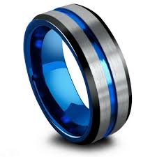Mens Three Tone Tungsten Wedding Ring Black Silver And Blue The Most Unique And Most Du With Images Custom Mens Wedding Rings Mens Wedding Rings Tungsten Wedding Rings