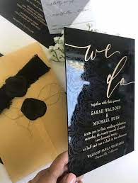 Modern Acrylic Wedding Invitation Double Print Gold Black Luxury Minimal Custom Invite Plexiglass Lucite Vellum Wrap Wax Seal Belly Band Acrylic Wedding Invitations Acrylic Invitations Trendy Wedding Invitations