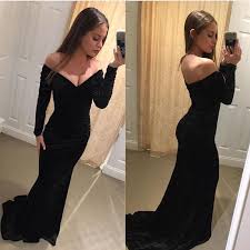 Fitted Prom Dresses Black Mermaid Prom Dress Velvet Evening Gowns Long Sleeves Evening Dress Off Shoulder Dress Mt20187936 Velvet Evening Gown Velvet Prom Dress Mermaid Prom Dresses