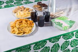 Hawaiian aloha party decoration supplies beach backd. Palm Leaves Hawaiian Themed Party Supplies For Kids Birthday Luau Decorations Green And White 54 X 108 Inches 3 Pack Disposable Plastic Rectangular Table Covers Blue Panda Tropical Party Tablecloth Party Supplies Toys