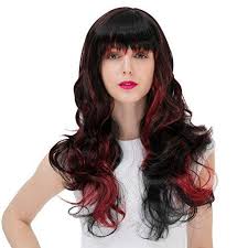 Curly hair is more frizzy and brittle as compared to straight or wavy hair, hence, chaotic and wild. Women Long Curly Hair Straight Bangs Streaked Black And Red Ninthavenue Europe