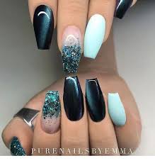 Dark Petrol Matte Aqua And Glitter On Coffin Nails Miladies Net Teal Nails Gorgeous Nails Trendy Nails