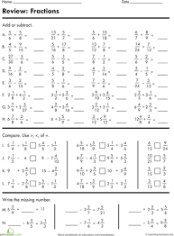 Worksheets Fraction Review Addition Subtraction And Inequalities Fractions Fractions Review Math Fractions