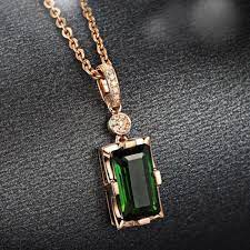 Double Fair Vintage Square Green Crystal Pendant Necklace Crystal Necklace Pendant Womens Necklaces Womens Necklaces Fashion