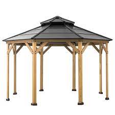 Shop for gazebo sunjoy breezer 10x10 online at target. Sunjoy 13 Ft X 13 Ft Cedar Framed Octagon Gazebo With Black Steel 2 Tier Hardtop Roof A102007901 Rona