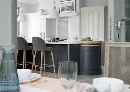 White walls with wood accents from furniture. Inframe Shaker Kitchen Painted Slate Blue And Porcelain Og Kitchens