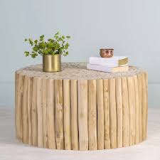 Solid Wood Drum Coffee Table In 2020 Drum Coffee Table Teak Coffee Table Coffee Table Wood