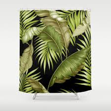 Hawaiian Garden Tropical Leaves Black Green Shower Curtain By Cheryl Daniels Society6 Green Shower Curtains Cat Shower Curtain Hawaiian Gardens
