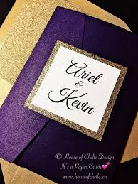 Purple And Gold Glitter Wedding Invitations Classic And Simple Designed Pocketfold Invit Purple Invitations Purple And Gold Wedding Pocket Wedding Invitations