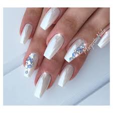 White Chrome Nails White Chrome Nails Rhinestone Nails Chrome Nails