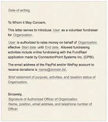 How do you write an authorization letter. Letter Of Subordination To Raise Money On Behalf Of A Nonprofit Fundrazr