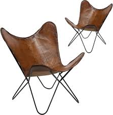 Bol Com Set Van 2 Design Stoelen Papillon Leer Bruin Et Pietement Metaal