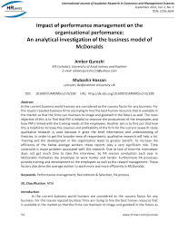 Pdf Impact Of Performance Management On The Organisational Performance An Analytical Investigation Of The Business Model Of Mcdonalds