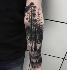Freakin Awesome Forest And Wolf Tat Tato Srigala Ide Tato Tato Lengan