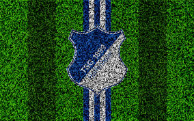 Download Wallpapers Tsg 1899 Hoffenheim 4k German Football Club Football Lawn Logo Blue White Lines Emblem Grass Texture Bundesliga Sinsheim Germany Alemanha Futebol Gramado