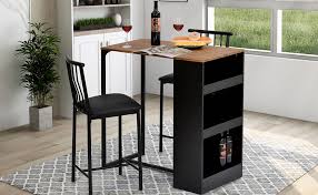 Bar stools & pub tables. Breakfast Bar Table 2 Bar Stools Industrial Dining Table Set For Home Kitchen Ebay