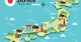 Japan Landmark And Travel Map Flat Design Elements And Icons Japan Map Travel Maps Illustrated Map