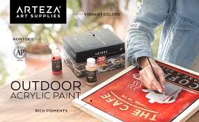 Check spelling or type a new query. Amazon Com Arteza Outdoor Acrylic Paint Set Of 20 Colors Bottles 2 Oz 59 Ml Rich Pigment Multi Surface Craft Paints Art Supplies For Canvas Rock Wood Fabric Leather Paper Office Products