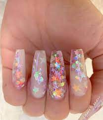 Star Light Star Bright Encapsulated Star Glitter Milky White Acrylic Freestyle Tutorial On My Youtube Channel Encapsulated Nails Jelly Nails Gel Nails