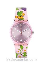 Swatch Saat Modelleri Pembe Kordonlu Karisik Desenli Kiyafet Kombinleri Swatch Pembe Bayan Saatleri