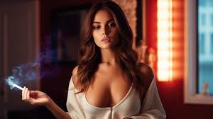 Premium AI Image | Sexy woman with beautiful big breast hold cigarette  Escort paid sex or prostitution Generative AI