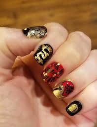 Asian Inspired Nail Art Chinese New Years Red Black Gold New Years Nail Art Nail Art Designs Nail Art