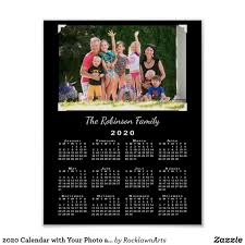 2020 Calendar With Your Photo And Name On Black Poster Zazzle Com Personalized Photo Gifts Custom Calendar Calendar Poster