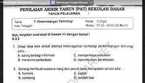 Soal uas semester genap mata pelajaran matematika kelas 5 kurikulum 2013 k13 terdiri dari soal pilihan ganda isian singkat dan uraian. Soal Ulangan Semester 2 Kelas 3 Tema 7 Perkembangan Teknologi Sekolahdasar Net