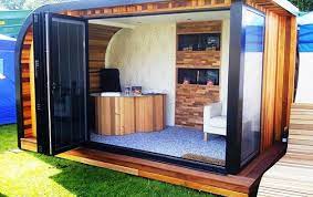 The Backyard Office Shed The Perfect Work From Home Solution Homestead Structures In 2021 Insulated Garden Room Contemporary Garden Rooms Backyard Office
