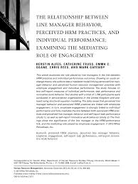Pdf The Relationship Between Line Manager Behavior Perceived Hrm Practices And Individual Performance Examining The Mediating Role Of Engagement