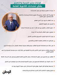 وهذا قرارات وزير التربية والتعليم والتعليم الفني الدكتور طارق شوفي بالنسية للمرحلة الأبتدائية والمرحلة الأعدادية ولقد نقدم لكم النظام الجديد للثانوية العامة هذا العام الذي قرر به وزير التربية. ØµØ­ÙŠÙØ© Ø§Ù„ÙˆØ·Ù† Ø§Ù„Ù…ØµØ±ÙŠØ© Ù‚Ø±Ø§Ø±Ø§Øª ÙˆØ²ÙŠØ± Ø§Ù„ØªØ±Ø¨ÙŠØ© ÙˆØ§Ù„ØªØ¹Ù„ÙŠÙ… Ø¨Ø´Ø£Ù† Ø§Ù…ØªØ­Ø§Ù†Ø§Øª Ø§Ù„Ø«Ø§Ù†ÙˆÙŠØ© Ø§Ù„Ø¹Ø§Ù…Ø©