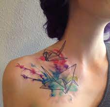 Cute fox by madame chän. My Watercolor Origami Paper Crane Tattoo On Shoulder From Nevermore Tattoos Origami Tattoo Tattoo Designs Schulter Tattoo