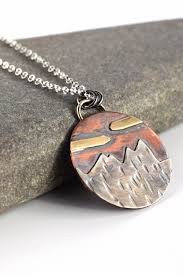 Copper And Silver Mountain Pendant Landscape Necklace On Etsy Black Gold Jewelry Mixed Metal Jewelry Sterling Silver Pendants