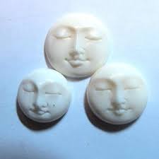 MS 13mm Square Faces Carved Cow Bone Cabochon Closed Eyes Flat Back No Hole  Fair Trade Bali