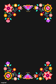 Black Background With Rose Border Download Premium Vector Of Flower And Insect Folk Design Element Frame On Folk Design Mexican Party Theme Mexican Invitations