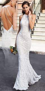 Fabulous Lace Halter Neckline Open Back Natural Waistline Mermaid Wedding Dress High Neck Wedding Dress Dream Wedding Dresses High Neck Lace Wedding Dress