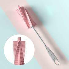 Silicone Baby Bottle Long Handle Cup Cleaning Brush 360 Degree Rotating  Bottle Brush(Pink)