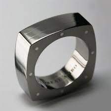 Bespoke Titanium Solid Sterling Silver Geo Square Wedding Ring Men S Custom Made Wedding Rings Ste Square Rings Custom Wedding Rings Square Wedding Rings