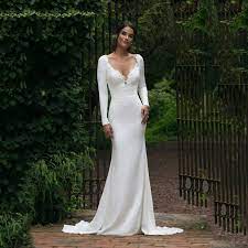 Choose from a huge inventory of amazing v neck white dress styles such as sundresses, cold shoulders, long sleeve, low waist. V Neck Floor Length Long Sleeve Mermaid Wedding Dress 2020 See Through Illusion Back White Bridal Gowns With Lace Appliques Wedding Dresses Aliexpress