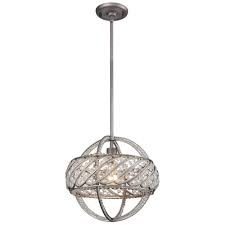 11093 1 Elk Lighting Bradington 1 Light Pendant In Weathered Zinc With Clear Crystal