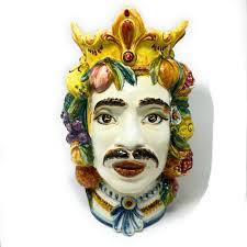 Italian Ceramic Art Head Face Male Vase Big Testa Di Moro ( Sicily) for  Planter Indoor